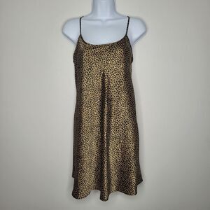 Cheetah satin feel retro old Hollywood party mini slip dress size large